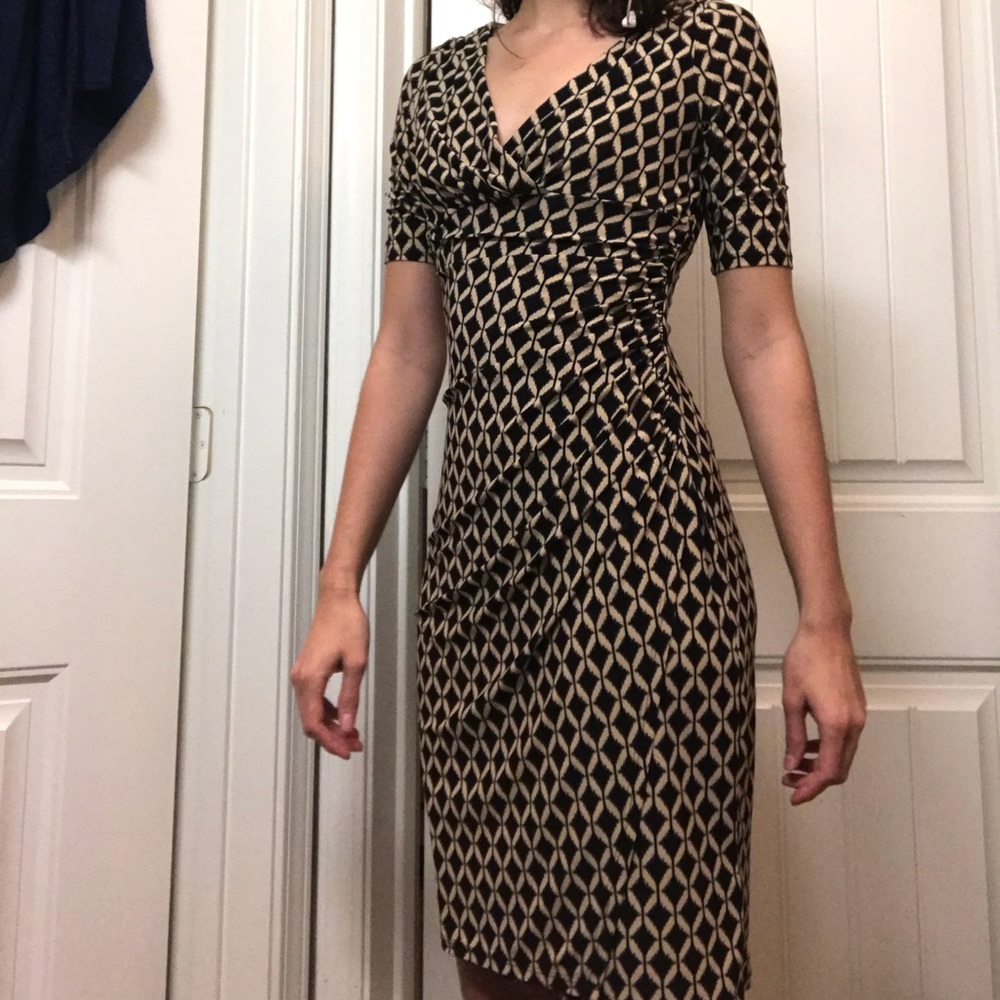 Ralph Lauren Tan and Black dress with V neck